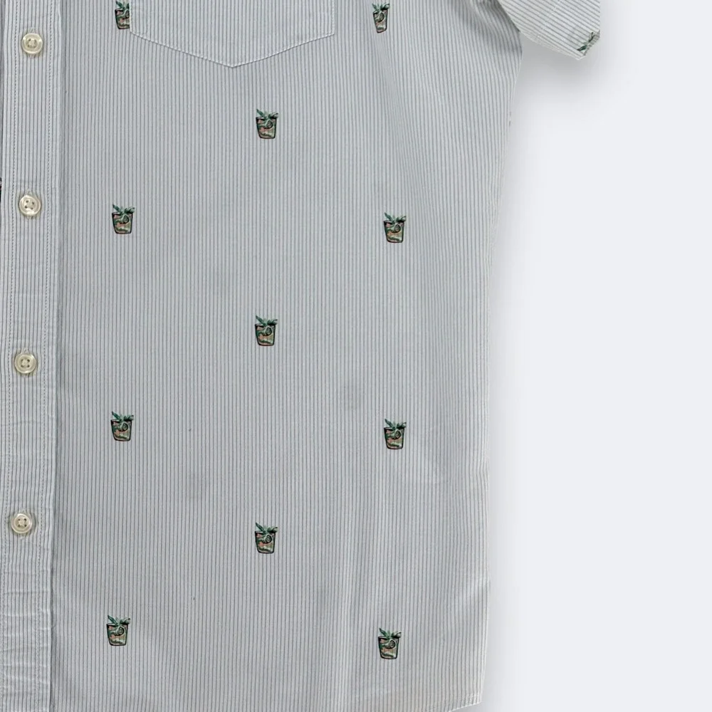 Banana Republic Mens Cocktail Embroidered Pinstripe Shirt L Blue Slim Fit Summer